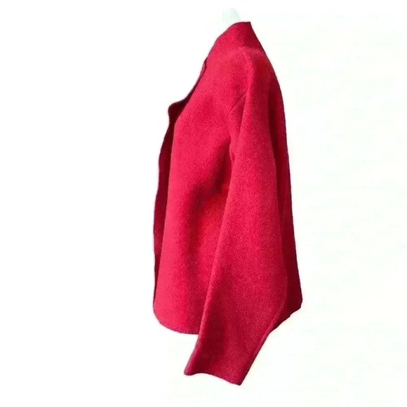 Eileen Fisher 100% Boiled Wool Women’s Jacket Red Sz S Cowl Cape Oversized - Picture 2 of 11